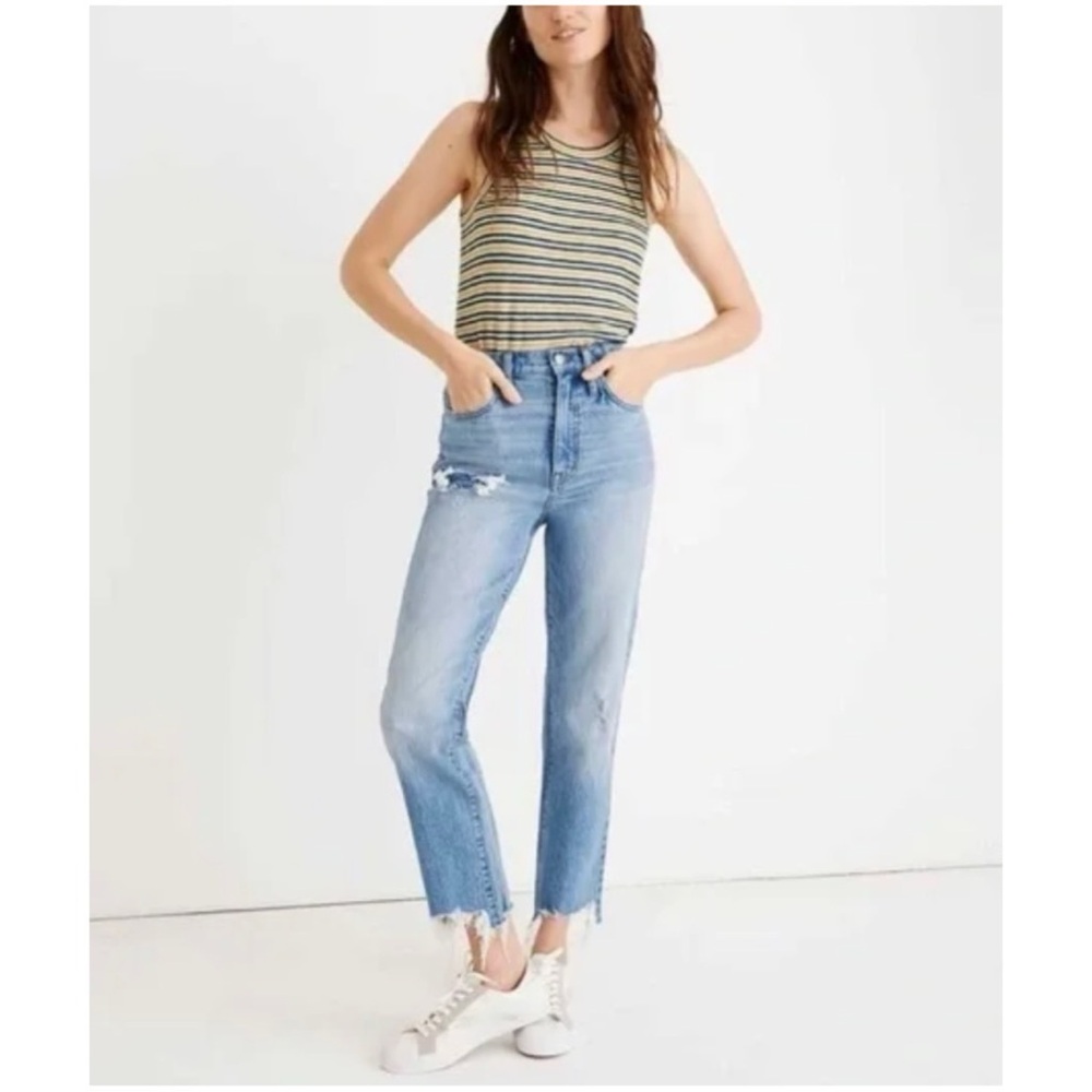 Madewell Women’s Sz 26 High Rise Straight Jeans Classic Step Hem Stretch Denim